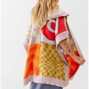 Urban Outfitters Colorful Kali Knit Cape Poncho Cardigan Boho Sweater